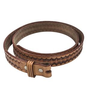 Looper Men 36 Brown Tooled Leather Belt Replacement Strap Scalloped Snap Western
